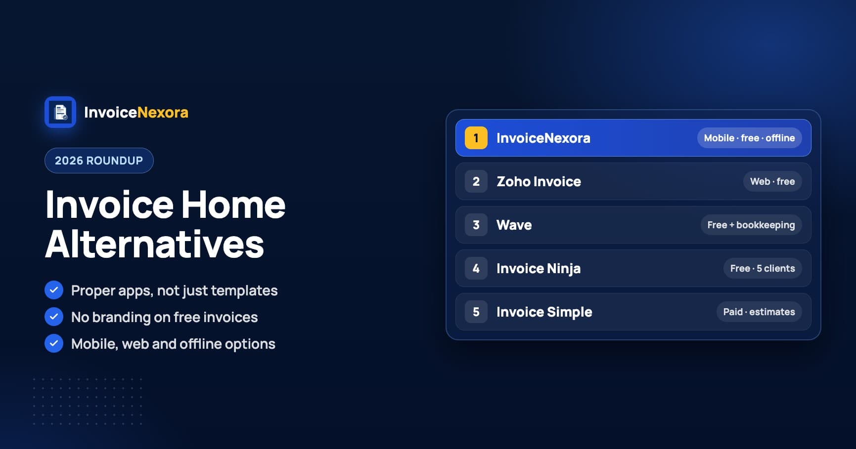 Ranked list of Invoice Home alternatives for mobile and free invoicing