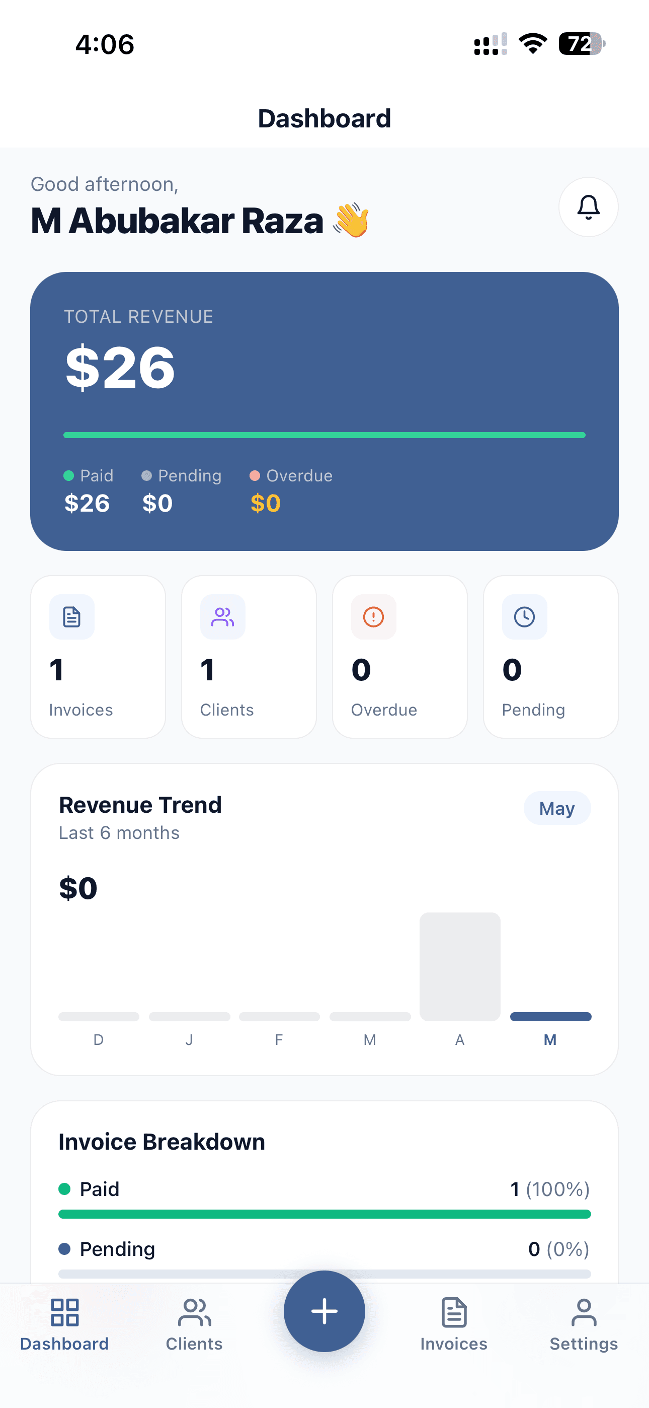 InvoiceNexora home dashboard screenshot