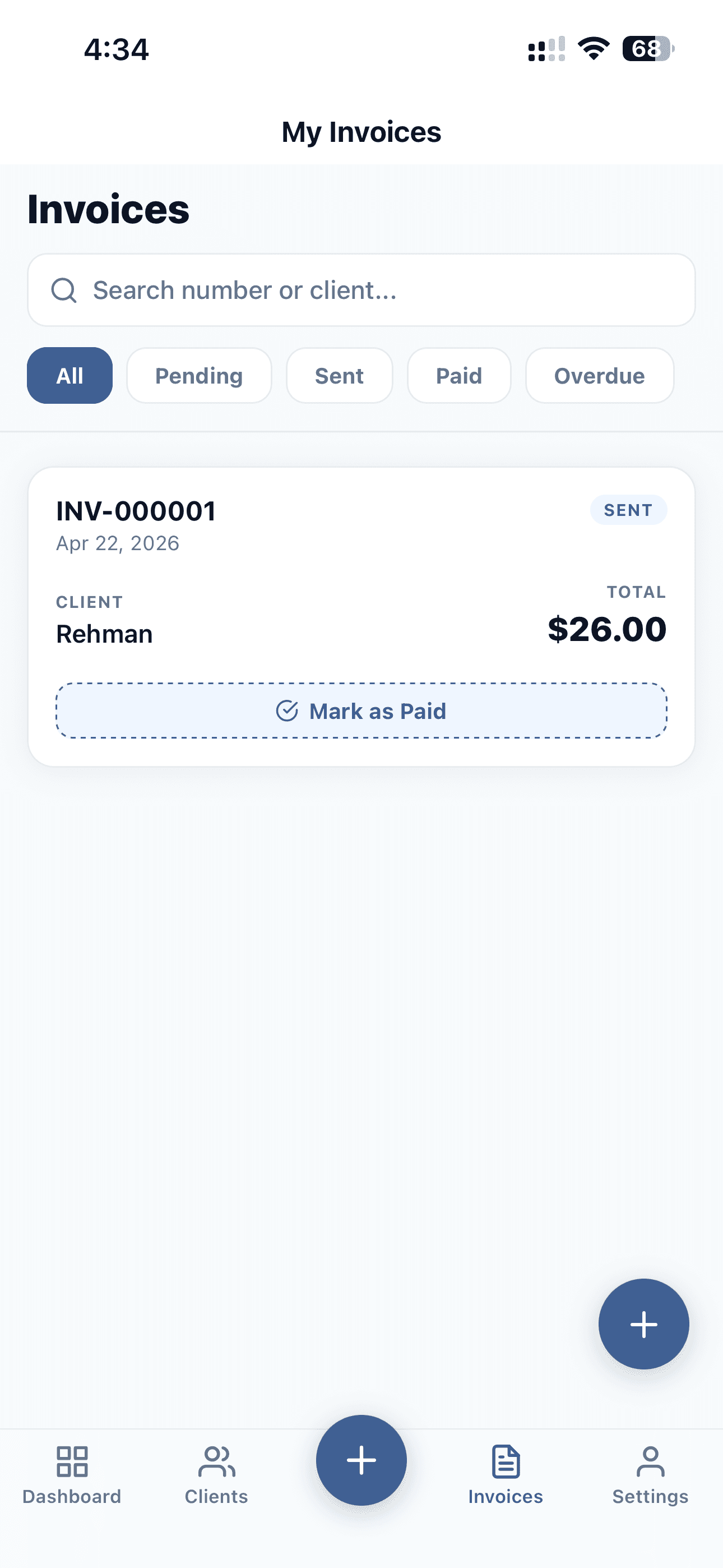 InvoiceNexora invoices listing screenshot