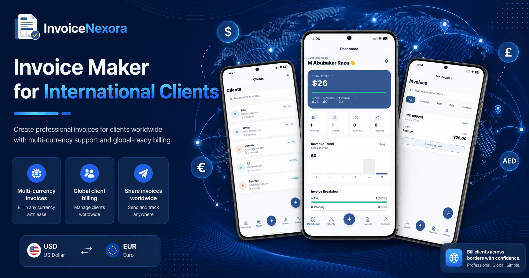 Branded cover illustration for How to Invoice International Clients (Full Guide 2026)