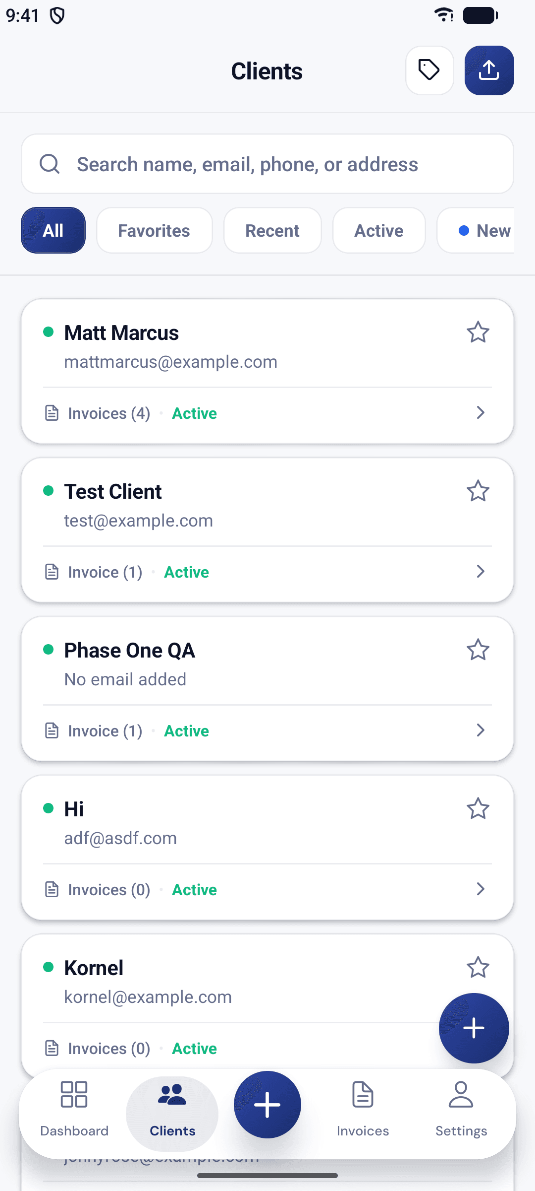 InvoiceNexora clients listing screenshot